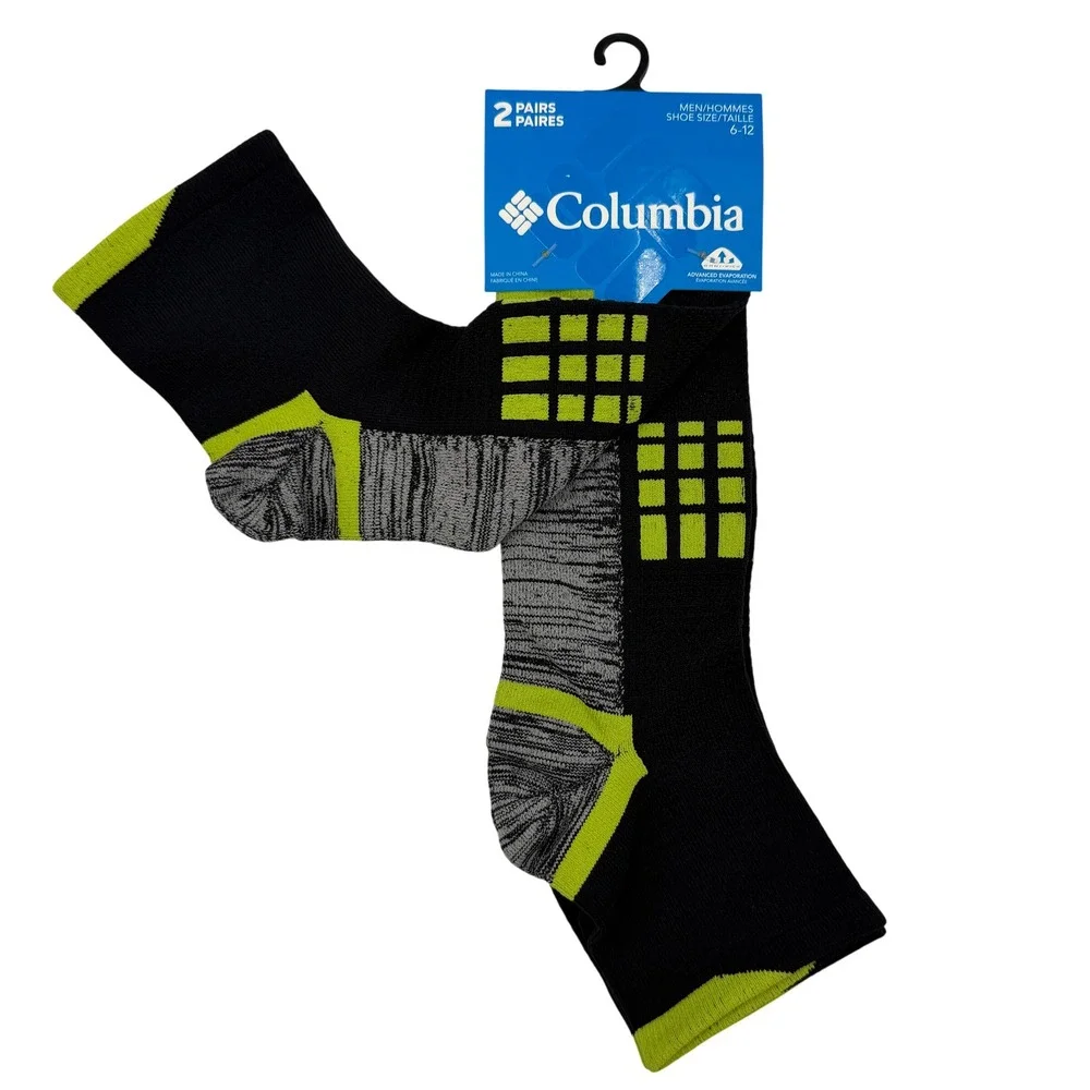 Columbia Performance Socks Mens 6-12 Black 4 Pair brrr Omni-Wick Quarter **NEW**